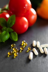 Dietary supplements, pills and capsules on a table healthy lifestyle