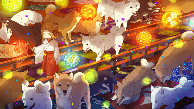 柴犬と巫女の女の子【和風ファンタジー】