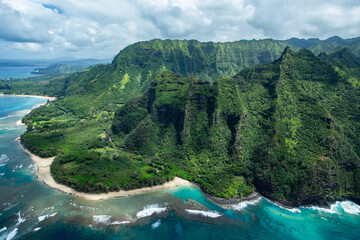 Fototapeta na wymiar North Shore Kauai and Ke'e Beach From Above