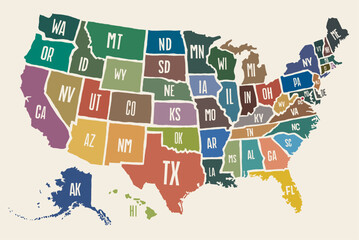 アメリカ合衆国色分け地図　Colored map of the United States