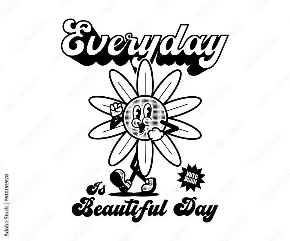 Sticker cartoon character of flower graphic design for t shirt street wear and urban style