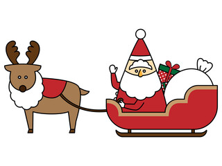 ソリに乗ったサンタクロースとトナカイ（縁取り線付き）