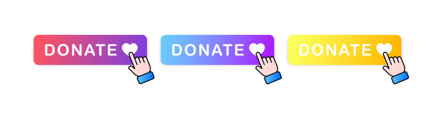 Donate. Flat, color, donate buttons. Vector icons.