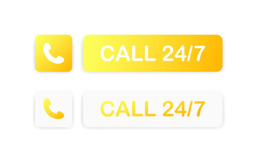 Call us. Flat, yellow, call around the clock. Vector icons.