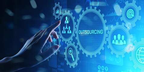 Outsourcing Global recruitment HR concept on virtual screen.