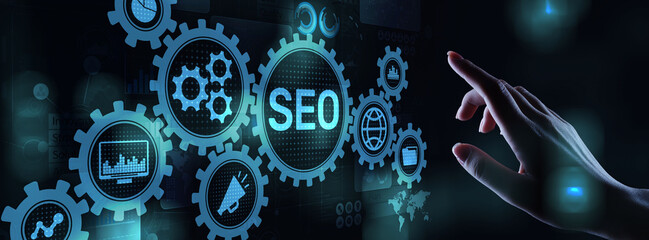 SEO - Search engine optimisation, Digital Internet marketing concept on virtual screen.