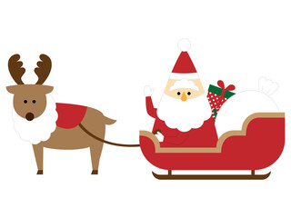 ソリに乗ったサンタクロースとトナカイ