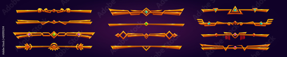 Poster golden fantasy game border ui button frame design. medieval gold metal interface element icon for rp