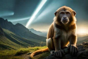 monkey on the ground  by AI generating