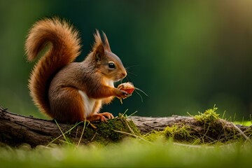 Obraz premium squirrel in the park eating nut by AI generating