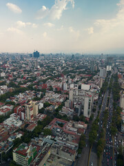 Fototapeta na wymiar Aerial view of the Chapultepec Forest in Mexico City. Aerial view of the buildings of Mexico City. Castle chapultepec