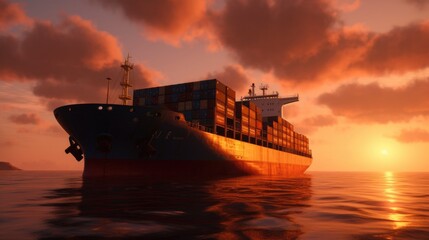 Cargo ship with containers. Generative AI