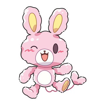 Cute design element cartoon, cartoon illustration of cheerful pink fluffy rabbit, Cartoon illustration for children, Vector image.