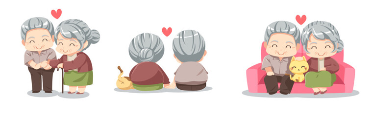 Valentine’s Day vector illustration. Cute couple on white background with many hearts