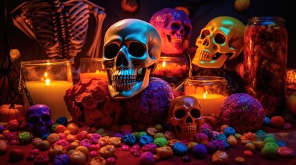 Fototapeta premium pumpkin jack-o halloween with generative ai