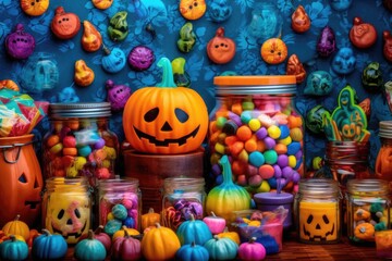 Fototapeta premium pumpkin jack-o halloween with generative ai