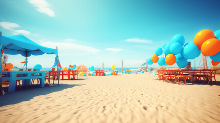 photo empty beach party with balloon ai generative