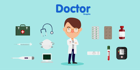 Doctor dress up constructor set you can choose costume and accessories. Cartoon vector illustration character design