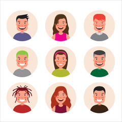 Cartoon vector illustration emotion smile face of human. Facial expression of human for game