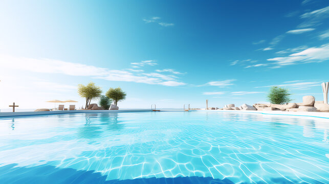 hot swimming pool under blue summer sky ai generative