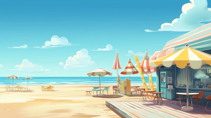 photo beach ice cream shop cartoon illustration ai generative
