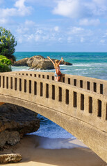 Biarritz,  basque country in France,  beautiful beach and old bridge to the island