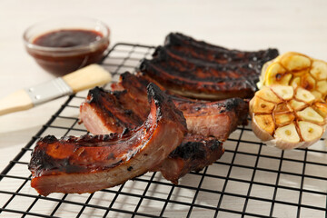 Tasty fried food - barbecue ribs, tasty fried meat