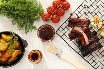 Tasty fried food - barbecue ribs, tasty fried meat