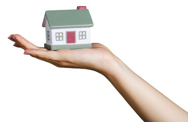 Real estate concept, hand hold mini house