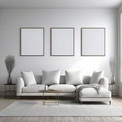 interior of living room with a 3 frames mockup	
