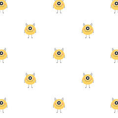 Childish seamless pattern with cute monster. Vector illustration. Kids print in Scandinavian style. Flat style.