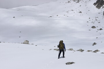 Solo Trekker heading to Larkya Pass during Manaslu Circuit Trekking 