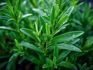 Tarragon with fresh green leaves in a garden setting