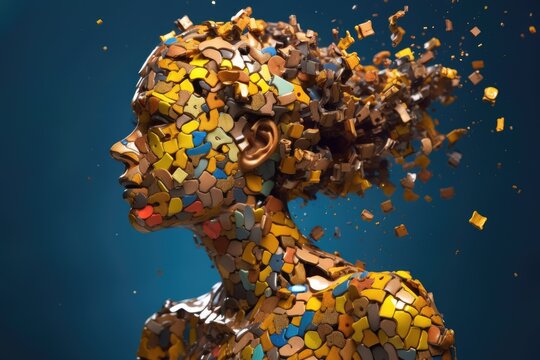 A woman made of colorful puzzle pieces with some are missing, Generative AI AIG27.