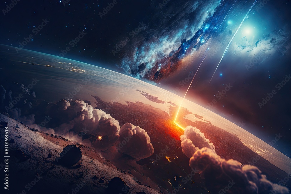Poster tilt shifted aerial view of earths atmosphere in space. generative ai aig15.