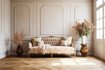 French Country Traditional Interior with Rustic Charm. Generative AI - obrazy, fototapety, plakaty
