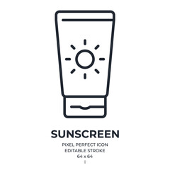 Sunscreen editable stroke outline icon isolated on white background flat vector illustration. Pixel perfect. 64 x 64.