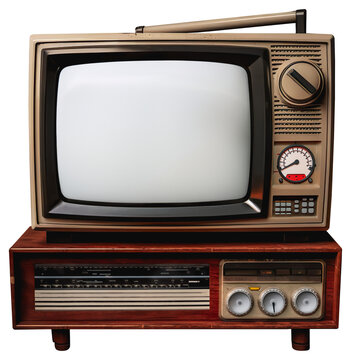 ai generated oldschool vintage TV monitor from the past with white screen, PNG tube monitor isolated.