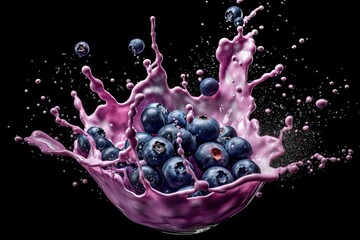 Blueberry Milks Splash On White Background
