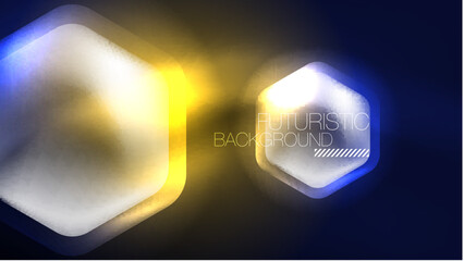 Glowing blue neon hexagons in dark space. Digital technology cyberspace hi-tech techno abstract background template
