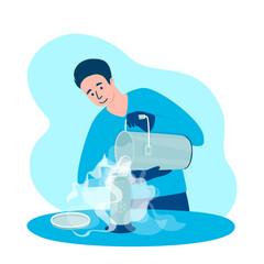 The doctor pours liquid nitrogen for cryogenic treatment of the patient. Cryosurgery is used to treat benign and malignant skin tumors. Flat vector illustration.