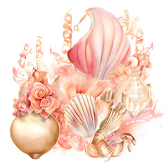 Obraz premium Watercolor Boho Nautical with flowers Clipart Element Printable Commercial use