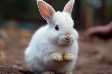 Fototapeta premium cute white rabbit sitting on hands Generative AI