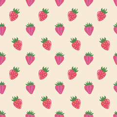 Vector abstract cute hand drawn illustration with strawberries. The pattern is great for fabric, wallpaper, wrapping paper, postcard, layout