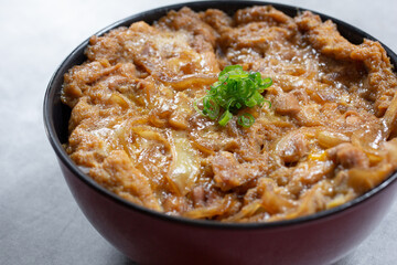 A closeup view of a bowl of oyakudon.