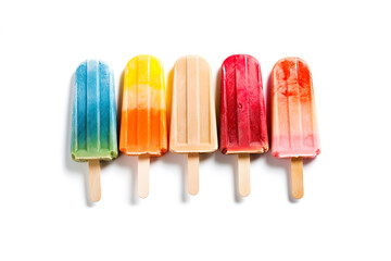 Assortment of cold summer popsicles isolated on a white background. Created with Generative AI Technology