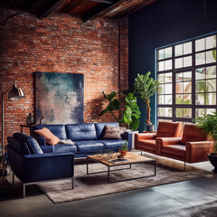 Blue and Peach Living Room Design
