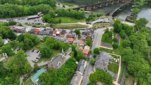 Harpers Ferry West Virginia historic homes in quaint village. American Civil War history theme.