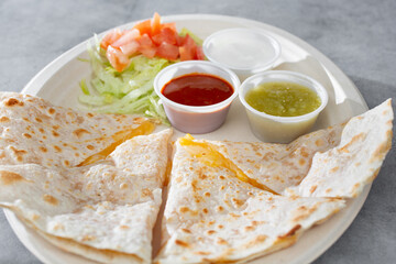 A view of a quesadilla plate.