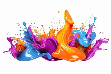 Mix rainbow liquid splashes. oil or ink splashing dynamic motion, design elements for advertising isolated on white background. Colorful. Generative ai